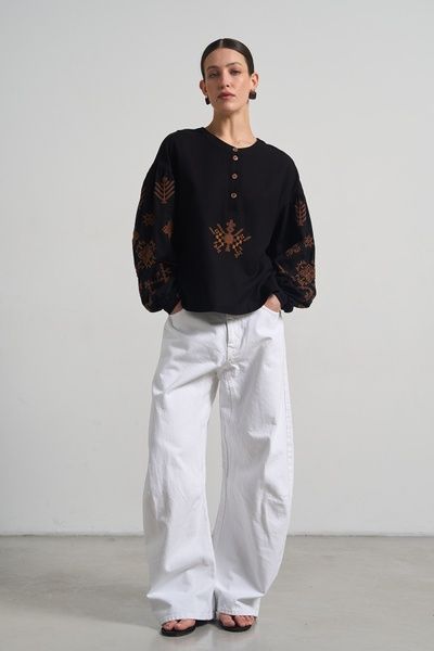 Сорочка з рушниковою вишивкою (1, M, Black terra, чорний) RM4320-26DB*-*3476 фото від українського бренду RicaMare