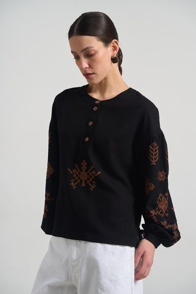 Сорочка з рушниковою вишивкою (1, M, Black terra, чорний) RM4320-26DB*-*3476 фото від українського бренду RicaMare