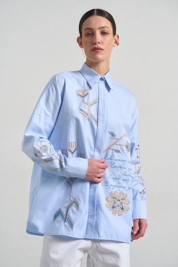 Рубашка з цветочной аппликацией (11, S, Sky blue, блакитний) RM4334-26DB*-*3609 фото от украинского бренда RicaMare