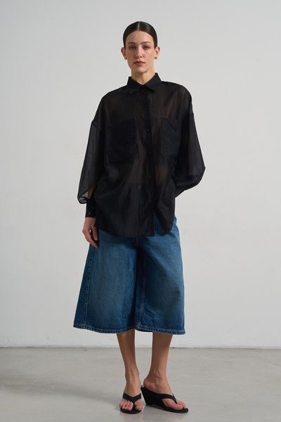 Сорочка жіноча подовжена з вишивкою на кишенях (1, L, Black embroidery, чорний) RM4280-25DB*-*3227 фото від українського бренду RicaMare