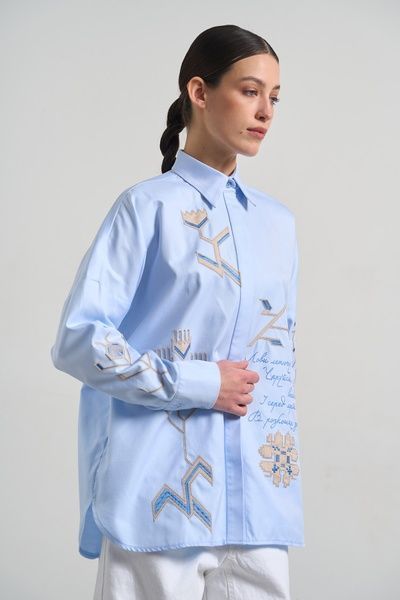 Рубашка з цветочной аппликацией (11, S, Sky blue, блакитний) RM4334-26DB*-*3609 фото от украинского бренда RicaMare