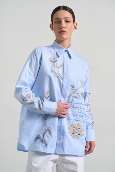 Рубашка з цветочной аппликацией (11, S, Sky blue, блакитний) RM4334-26DB*-*3609 фото от украинского бренда RicaMare