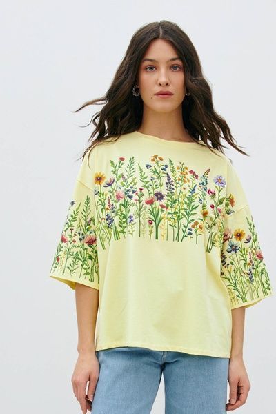 Жіноча футболка з квітковим принтом (12, XS-S, Banana cream, жовтий) RM4176-24DF*-*156 фото від українського бренду RicaMare