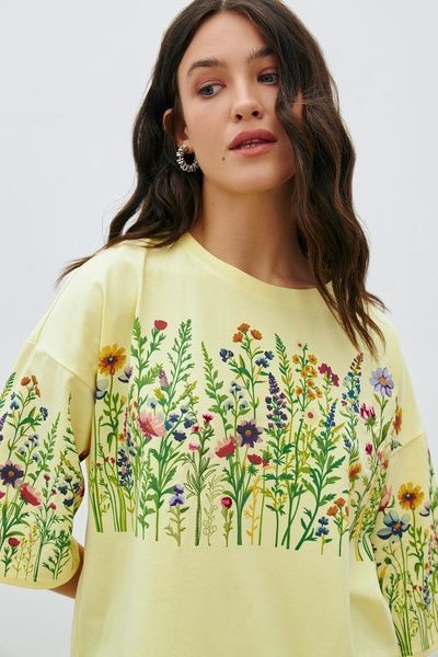 Жіноча футболка з квітковим принтом (12, XS-S, Banana cream, жовтий) RM4176-24DF*-*156 фото від українського бренду RicaMare