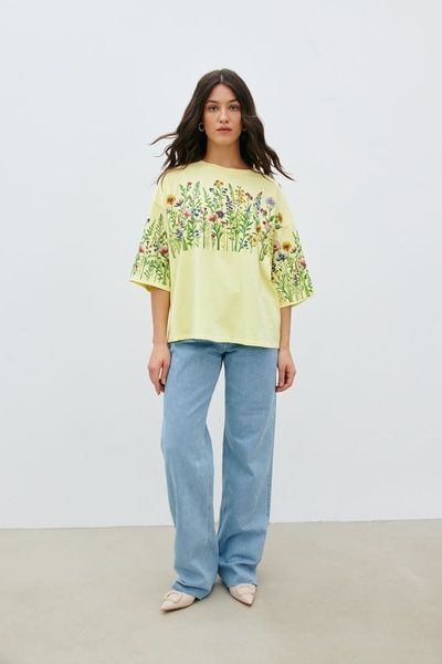 Жіноча футболка з квітковим принтом (12, XS-S, Banana cream, жовтий) RM4176-24DF*-*156 фото від українського бренду RicaMare