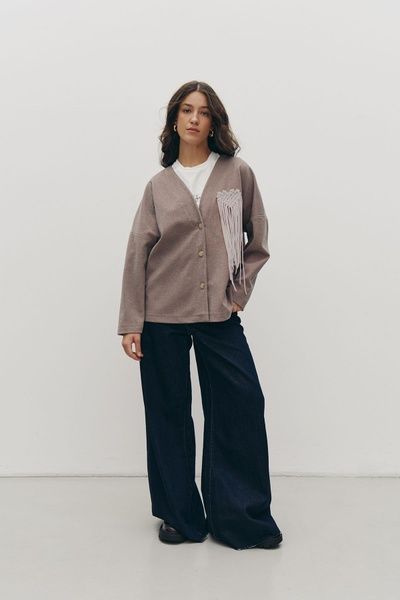 Теплый кардиган с брошкой (5, S-M, Sandstone, бежевий) RM4222-25DJ*-*680 фото от украинского бренда RicaMare
