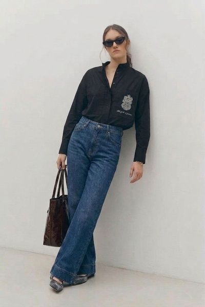 Плотная рубашка с вышивкой (1, 2XL, black-linen beige, чорний) RM4214-24DB*-*112 фото от украинского бренда RicaMare
