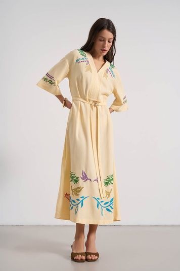 Літня сукня з льону з декором (6, S, Sunshine yellow, жовтий) RM4331-25DD*-*3560 фото від українського бренду RicaMare