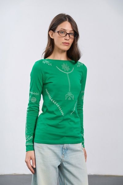 Лонгслів з вишивкою Берегиня (7, S, Emerald green, зелений) RM4346-26DC*-*3629 фото від українського бренду RicaMare