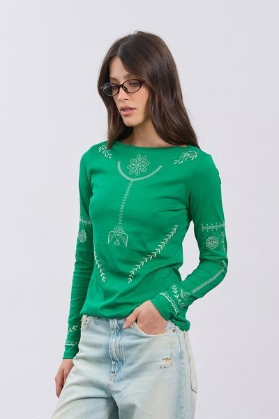 Лонгслів з вишивкою Берегиня (7, S, Emerald green, зелений) RM4346-26DC*-*3629 фото від українського бренду RicaMare