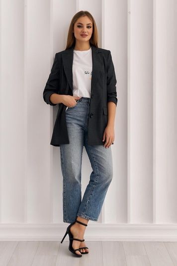 Жіночий базовий піджак прямого силуету (9, XS, сірий, сірий) RM2026-19DJ*-*703 фото від українського бренду RicaMare