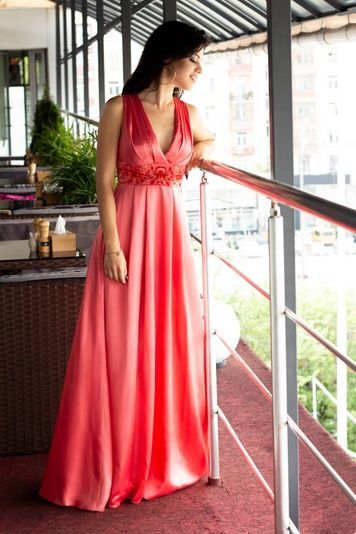 Вишукана довга сукня (2, M, Coral, кораловий) RM196-15VP*-*2197 фото від українського бренду RicaMare