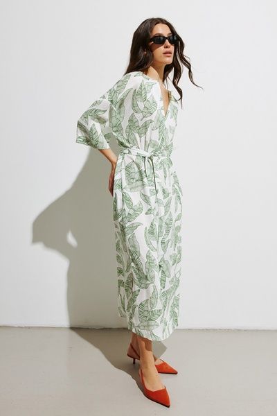 Летнее платье с принтом свободного кроя (7, S, Green leaves, зелений) RM4268-25DD*-*1559 фото от украинского бренда RicaMare