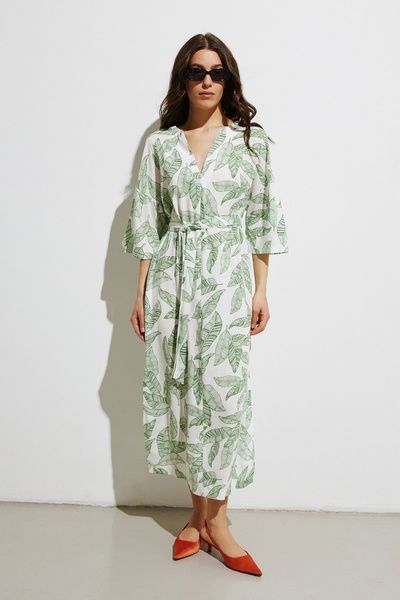 Летнее платье с принтом свободного кроя (7, S, Green leaves, зелений) RM4268-25DD*-*1559 фото от украинского бренда RicaMare