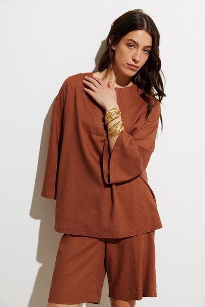 Літній костюм із шортами (11, M, Terra rossa, коричневий) RM4272-25DS*-*1823 фото від українського бренду RicaMare