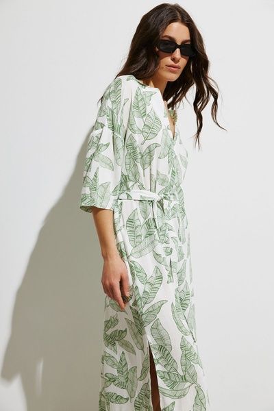 Летнее платье с принтом свободного кроя (7, S, Green leaves, зелений) RM4268-25DD*-*1559 фото от украинского бренда RicaMare