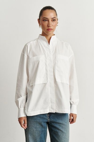 Рубашка с карманами и стойкой (10, S, Milk, молочний) RM4312-26DB*-*3553 фото от украинского бренда RicaMare