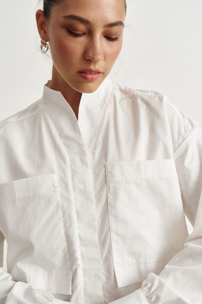 Рубашка с карманами и стойкой (10, S, Milk, молочний) RM4312-26DB*-*3553 фото от украинского бренда RicaMare