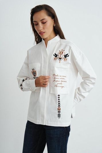 Сорочка з вишивкою українських символів (11, M, Brown embroidery, молочний) RM4292-25DB*-*2984 фото від українського бренду RicaMare